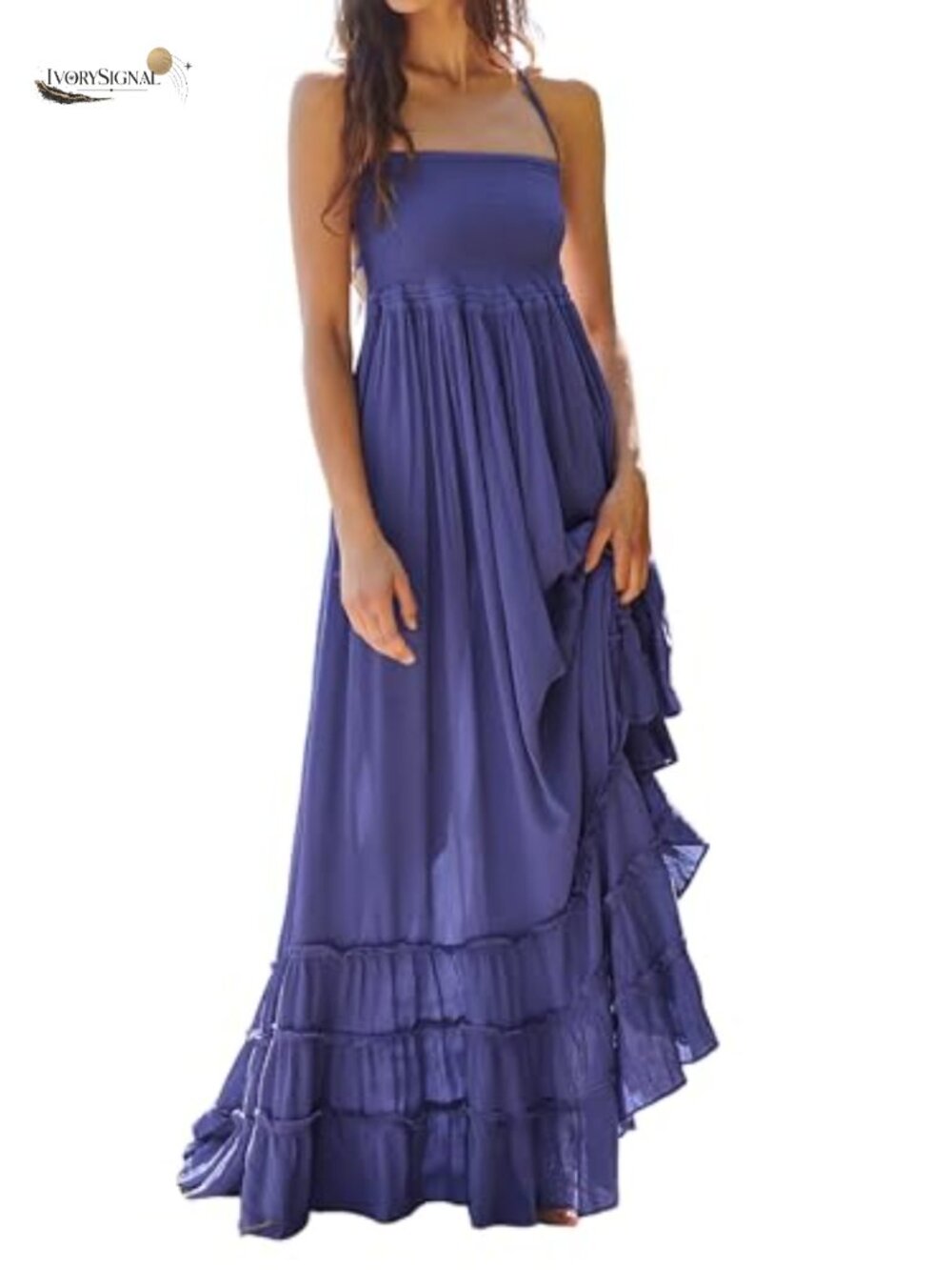 Boho Backless Halter Maxi Dress Cotton Rayon Ruffle Hem